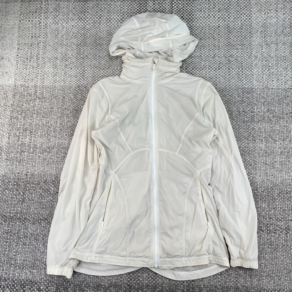 Lululemon Hooded Windbreaker Jacket White Full Zip Mesh Lined Size 8